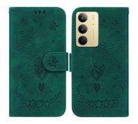 SATURCASE Case for Realme 14X / C75, Rose Flower PU Leather Flip Dual Magnet Wallet Stand Card Slots Hand Strap Protective Cover for Realme 14X / C75 (MG-Green)
