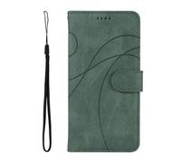 SATURCASE Case for Realme 15X / C85 5G, Curved Line PU Leather Flip Magnet Wallet Stand Card Slots Hand Strap Protective Cover for Realme 15X / C85 5G (HX-Green)