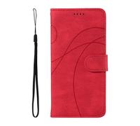 SATURCASE Case for Realme 15X / C85 5G, Curved Line PU Leather Flip Magnet Wallet Stand Card Slots Hand Strap Protective Cover for Realme 15X / C85 5G (HX-Red)