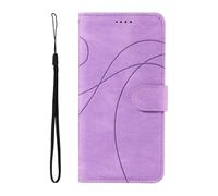 SATURCASE Case for Realme 15X / C85 5G, Curved Line PU Leather Flip Magnet Wallet Stand Card Slots Hand Strap Protective Cover for Realme 15X / C85 5G (HX-Purple)
