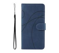 SATURCASE Case for Realme 15X / C85 5G, Curved Line PU Leather Flip Magnet Wallet Stand Card Slots Hand Strap Protective Cover for Realme 15X / C85 5G (HX-Blue)