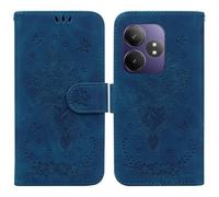 SATURCASE Case for Realme GT 6 6T / GT Neo 6 / GT Neo 6 SE, Rose Flower PU Leather Flip Dual Magnet Wallet Stand Card Slots Hand Strap Protective Cover (MG-Blue)