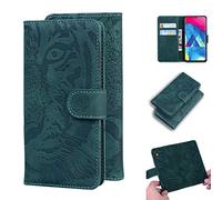SATURCASE Case for Samsung Galaxy A10 / M10, Cool Tiger Embossing PU Leather Flip Dual Magnet Wallet Stand Card Slots Protective Cover for Samsung Galaxy A10 / M10 (Green)