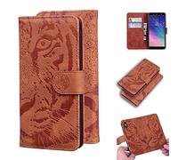SATURCASE Case for Samsung Galaxy A6 2018, Cool Tiger Embossing PU Leather Flip Dual Magnet Wallet Stand Card Slots Protective Cover for Samsung Galaxy A6 2018 (Brown)