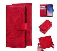 SATURCASE Case for Samsung Galaxy A6 Plus 2018, Cool Tiger Embossing PU Leather Flip Dual Magnet Wallet Stand Card Slots Protective Cover for Samsung Galaxy A6 Plus 2018 (Red)