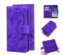 SATURCASE Case for Samsung Galaxy A6 Plus 2018, Cool Tiger Embossing PU Leather Flip Dual Magnet Wallet Stand Card Slots Protective Cover for Samsung Galaxy A6 Plus 2018 (Purple)
