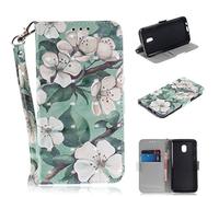 SATURCASE Case for Samsung Galaxy J3 2018, Beautiful 3D Pattern PU Leather Flip Magnet Wallet Stand Card Slots Protective Cover with Hand Strap for Samsung Galaxy J3 2018/J3 Star/Amp Prime 3 (TD-1)