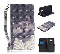 SATURCASE Case for Samsung Galaxy J3 2018, Beautiful 3D Pattern PU Leather Flip Magnet Wallet Stand Card Slots Protective Cover with Hand Strap for Samsung Galaxy J3 2018/J3 Star/Amp Prime 3 (TD-14)