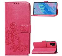 SATURCASE Case for Samsung Galaxy Note 10 Plus 6.8", Lucky Clover PU Leather Flip Magnet Wallet Stand Card Slots Protective Cover with Hand Strap for Samsung Galaxy Note 10 Plus 6.8" (Rose)