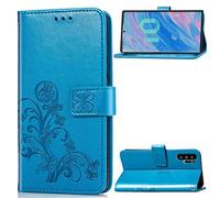 SATURCASE Case for Samsung Galaxy Note 10 Plus 6.8", Lucky Clover PU Leather Flip Magnet Wallet Stand Card Slots Protective Cover with Hand Strap for Samsung Galaxy Note 10 Plus 6.8" (Blue)