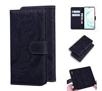 SATURCASE Case for Samsung Galaxy Note 10 Plus, Cool Tiger Embossing PU Leather Flip Dual Magnet Wallet Stand Card Slots Protective Cover for Samsung Galaxy Note 10 Plus (Black)
