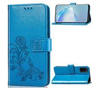 SATURCASE Case for Samsung Galaxy S20 Plus, Lucky Clover PU Leather Flip Magnet Wallet Stand Card Slots Protective Cover with Hand Strap for Samsung Galaxy S20 Plus (Blue)