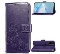 SATURCASE Case for Samsung Galaxy S20 Plus, Lucky Clover PU Leather Flip Magnet Wallet Stand Card Slots Protective Cover with Hand Strap for Samsung Galaxy S20 Plus (Purple)