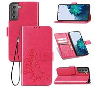 SATURCASE Case for Samsung Galaxy S21 Plus, Lucky Clover PU Leather Flip Magnet Wallet Stand Card Slots Protective Cover with Hand Strap for Samsung Galaxy S21 Plus (Rose)