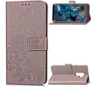 SATURCASE Case for Samsung Galaxy S9+ / S9 Plus, Lucky Clover PU Leather Flip Magnet Wallet Stand Card Slots Protective Cover with Hand Strap for Samsung Galaxy S9+ / S9 Plus (Gray)
