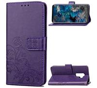 SATURCASE Case for Samsung Galaxy S9+ / S9 Plus, Lucky Clover PU Leather Flip Magnet Wallet Stand Card Slots Protective Cover with Hand Strap for Samsung Galaxy S9+ / S9 Plus (Purple)