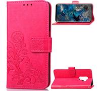 SATURCASE Case for Samsung Galaxy S9+ / S9 Plus, Lucky Clover PU Leather Flip Magnet Wallet Stand Card Slots Protective Cover with Hand Strap for Samsung Galaxy S9+ / S9 Plus (Rose)