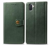 SATURCASE Case for Sharp Aquos R3, Premium PU Leather Flip Round Magnet Wallet Stand Card Slots Protective Cover with Hand Strap for Sharp Aquos R3 (Green)