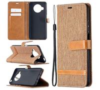 SATURCASE Case for Xiaomi Mi 10T Lite, Premium Jeans PU Leather Flip Magnet Wallet Stand Card Slots Protective Cover with Hand Strap for Xiaomi Mi 10T Lite (JE-Brown)