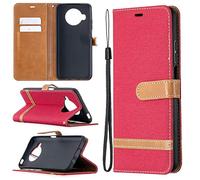 SATURCASE Case for Xiaomi Mi 10T Lite, Premium Jeans PU Leather Flip Magnet Wallet Stand Card Slots Protective Cover with Hand Strap for Xiaomi Mi 10T Lite (JE-Red)