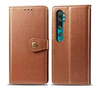 SATURCASE Case for Xiaomi Mi Note 10, Premium PU Leather Flip Round Magnet Wallet Stand Card Slots Protective Cover with Hand Strap for Xiaomi Mi Note 10 / CC9 Pro (Brown)
