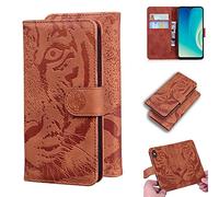 SATURCASE Case for ZTE Blade A7S 2020, Cool Tiger Embossing PU Leather Flip Dual Magnet Wallet Stand Card Slots Protective Cover for ZTE Blade A7S 2020 (Brown)
