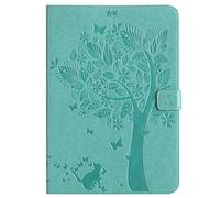 SATURCASE Cat Tree Embossing PU Leather Flip Magnet Wallet Stand Card Slots Protective Case Cover for Samsung Galaxy Tab A 9.7 SM-T550 T555 (Green)