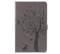 SATURCASE Cat Tree Embossing PU Leather Flip Magnet Wallet Stand Card Slots Protective Case Cover for Samsung Galaxy Tab A 10.5 (2018) SM-T590 T595 (Gray)