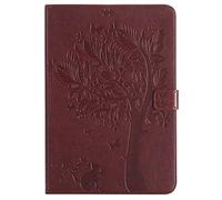 SATURCASE Cat Tree Embossing PU Leather Flip Magnet Wallet Stand Card Slots Protective Case Cover for Samsung Galaxy Tab A 9.7 SM-T550 T555 (Brown)