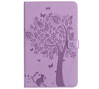 SATURCASE Cat Tree Embossing PU Leather Flip Magnet Wallet Stand Card Slots Protective Case Cover for Samsung Galaxy Tab A 10.1 (2016) SM-T580 T585 (Purple)