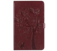 SATURCASE Cat Tree Embossing PU Leather Flip Magnet Wallet Stand Card Slots Protective Case Cover for Samsung Galaxy Tab A 10.1 (2016) SM-T580 T585 (Brown)
