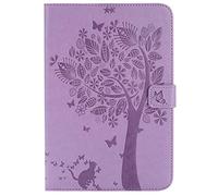 SATURCASE Cat Tree Embossing PU Leather Flip Magnet Wallet Stand Card Slots Protective Case Cover for Samsung Galaxy Tab A 8.0 SM-T350 (Purple)