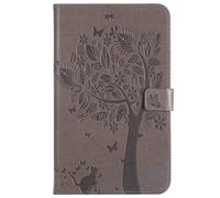 SATURCASE Cat Tree Embossing PU Leather Flip Magnet Wallet Stand Card Slots Protective Case Cover for Samsung Galaxy Tab A 8.0 (2017) SM-T380 T385 (Gray)