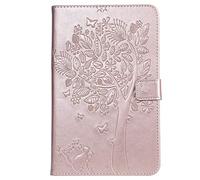 SATURCASE Cat Tree Embossing PU Leather Flip Magnet Wallet Stand Card Slots Protective Case Cover for Samsung Galaxy Tab A 8.0 (2018) SM-T387 (Rose Gold)