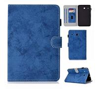 SATURCASE Retro Style PU Leather Flip Magnet Wallet Stand Card Slots Case Cover for Samsung Galaxy Tab E 8.0 T375 T377 (Blue)
