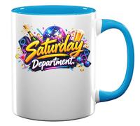 Saturday Party Celebration with Drinks and Music Ceramic Tea Coffee Mug Light Blue
