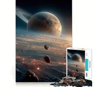 Saturn And Asteroids in Space 1000 Pieces Jigsaw Puzzles for Adults Mind Puzzle Soft Relax Image Assembly Santa Wish Item (38x52cm)