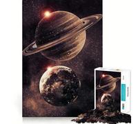 Saturn And Earth in Space 1000 Piece Jigsaw Puzzles for Teenagers Mind Challenge Toy Quiet Hobby Precise Cut Seasonal Gift (38x26cm)