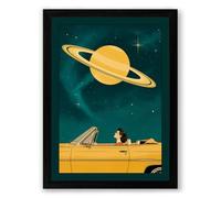 Saturn and the Yellow Convertible Retro Framed Wall Art Print A1 (84.1×59.4cm) Black, Wall Decor for Living Room, Bedroom, Office & Home, Ready to Hang, Art Gift