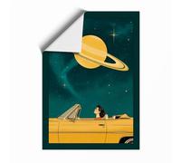 Saturn and the Yellow Convertible Retro Unframed Wall Art Print A4 (29.7×21cm), Wall Decor for Living Room, Bedroom, Office & Home, Art Gift