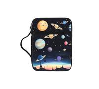 Saturn Jupiter Earth Bible Study Tote Bag with Handles-Water-Resistant Organizer for Church Travel, Pen Holder Tablet Pocket Journal Cover Case