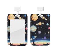 Saturn Jupiter Earth Id Badge Holder with Lanyard-Vertical Card Protector Clear Abs Hard Shell, Retractable Reel for Work Office