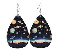 Saturn Jupiter Earth Leather Earring. Stylish teardrop shape, perfect for women, and a great decorative choice for parties and holidays.