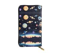 Saturn Jupiter Earth Long leather wallet, portable credit card holder, zippered coin purse, and ID compartment
