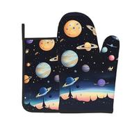 Saturn Jupiter Earth Oven mitt and potholder Set a 2-Piece Kitchen Set Perfect for Cooking and Baking