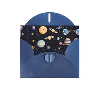 Saturn Jupiter Earth patterns Blue Pearlescent Paper Holiday Cards 6x4 Inches - With Envelopes for Birthdays, Weddings, and Condolences