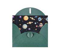 Saturn Jupiter Earth patterns Dark Green Pearlescent Paper Holiday Cards 6x4 Inches - With Envelopes for Birthdays, Weddings, and Condolences