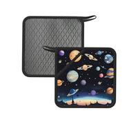 Saturn Jupiter Earth Printed Square Silicone Hot Mat (7.1 inches) - Suitable for Frying Pans, Ovens, Grills, Kitchen Tables