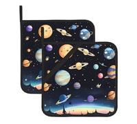 Saturn Jupiter Earth Printed Washable Potholder Set, Oven Grill Mats, Heat-Resistant Potholder Accessories, 2-Piece Set, 8 * 8 Inch