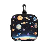 Saturn Jupiter Earth Small Waterproof Zipper Pouch-Neoprene Storage Bag for Earbuds, Keychain Clip Case